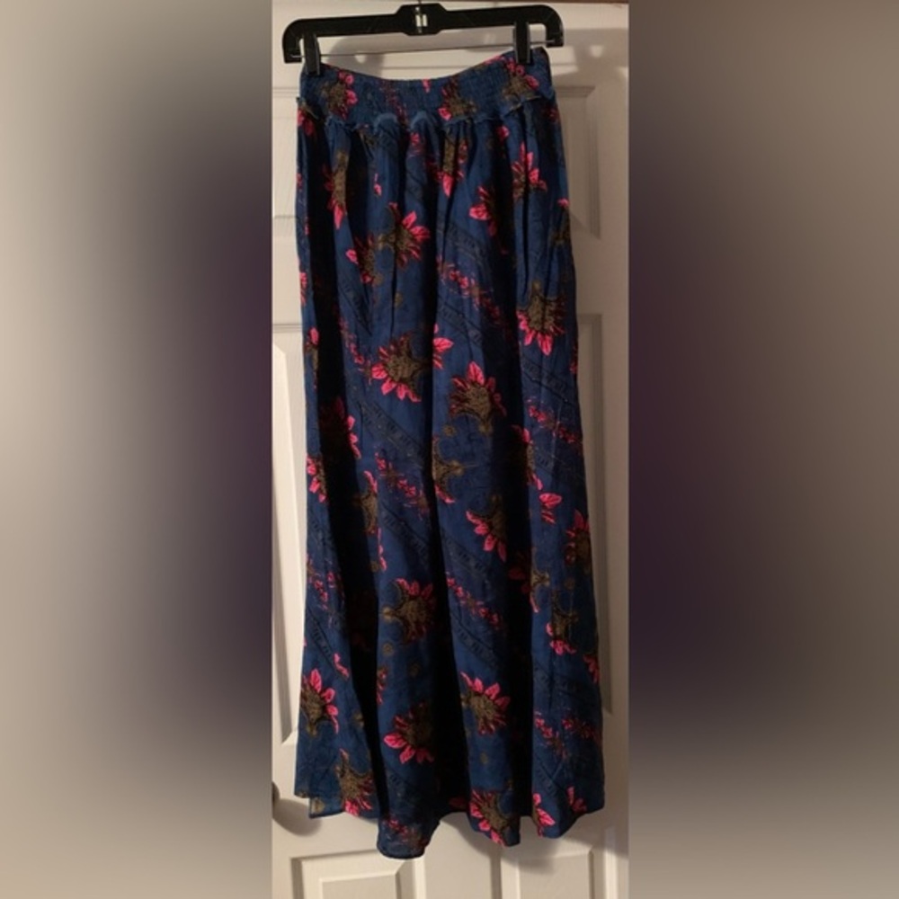NWT Free People XS Intimately Free Wide Leg Pants in Blue Floral Print New &98